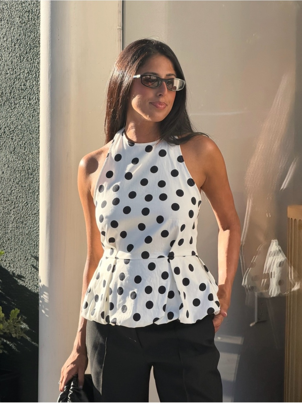 Zara Sleeveless White Polka Dot Peplum Top